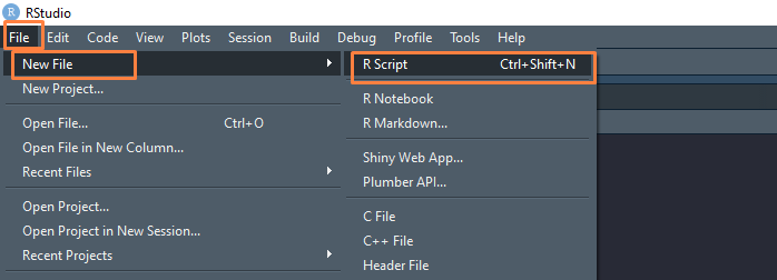 Instrucciones para crear un Notebook de R: File, New File, R Script