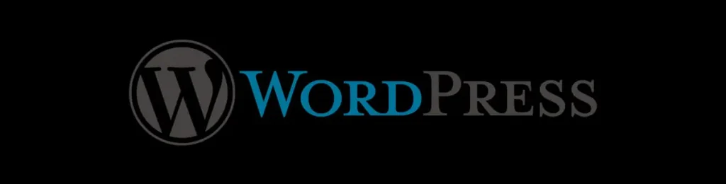 Imagen en fondo negro con el logo y la palabra Wordpress