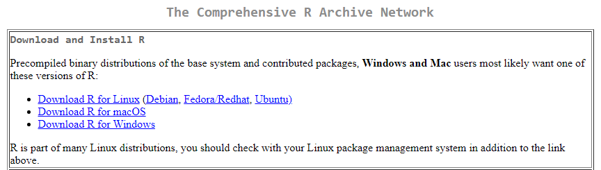 Imagen con el listado de paquetes de R para instalar en: Linux, MacOS y Windows.